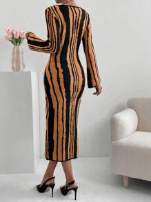 SHEIN Clasi Women Casual Color Block Striped Fitted Knit Sweater Dress, Autumn/Winter Fall Cloth For Women - Multicolor - View 2
