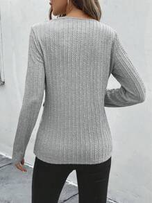 SHEIN LUNE Women Crew Neck Long Sleeve Casual Asymmetrical Hem Design Pullover Shirt, Autumn/Winter Fall Cloth For Women - Grey - View 2