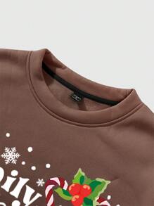 Manfinity Homme Plus Size Men's Casual Christmas Print Thermal Lined Sweatshirt - Coffee Brown - View 5