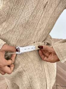 SHEIN Maternity 2pcs Set, V-Neck Long Sleeve T-Shirt & Elastic Waist Straight Pants, Casual Nursing Outfit - Apricot - View 6