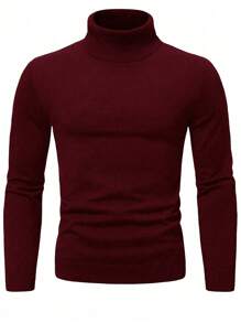 Manfinity Homme Áo len dệt kim cổ cao tay dài màu trơn cỡ lớn cho nam, áo len cổ lọ màu đỏ thu đông cho nam, áo len cổ lọ nam, áo len cổ lọ nam, áo len cổ lọ nam, áo len cổ lọ nam - Màu Đỏ Sâu - Xem 1