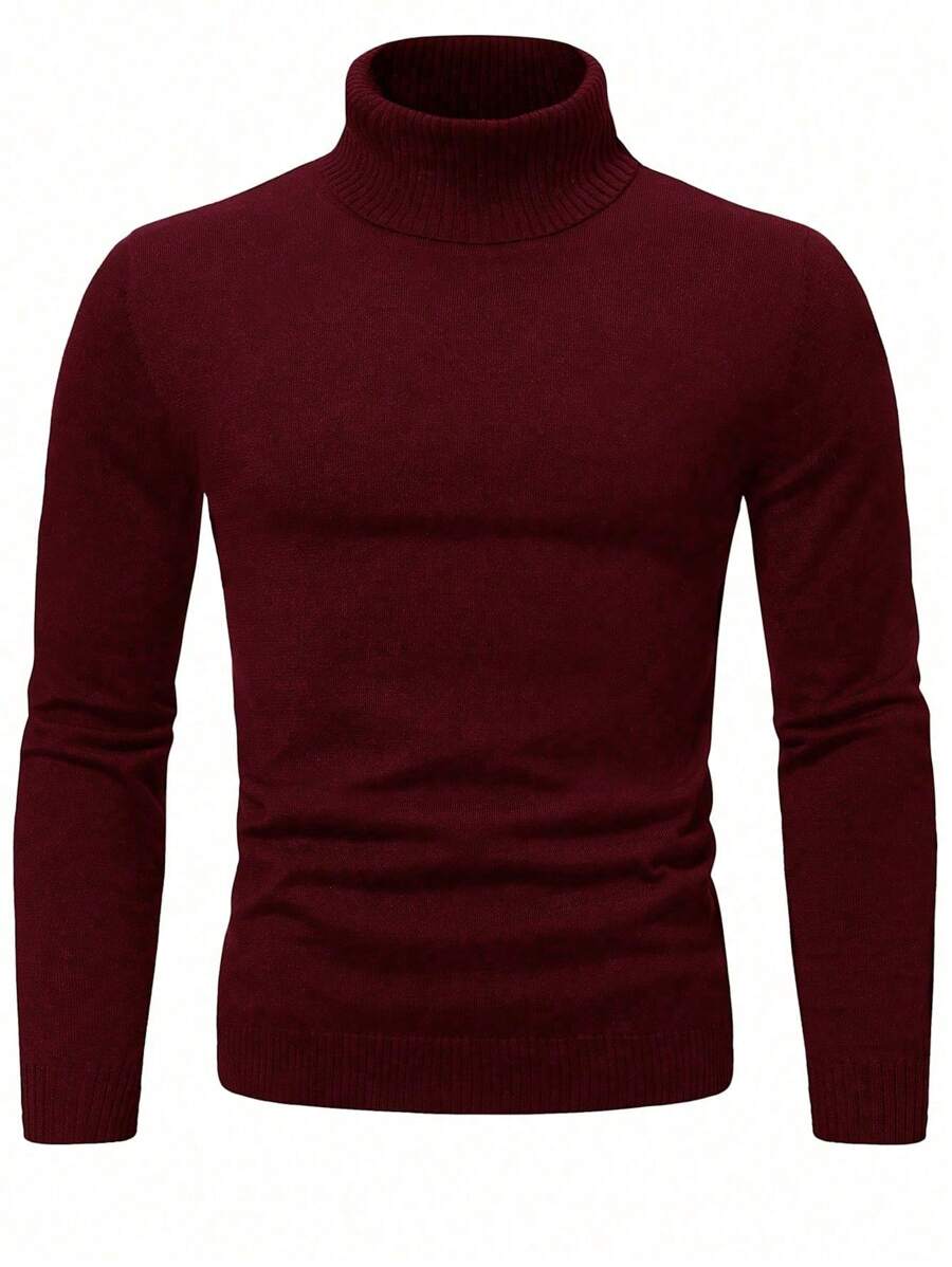 Manfinity Homme Áo len dệt kim cổ cao tay dài màu trơn cỡ lớn cho nam, áo len cổ lọ màu đỏ thu đông cho nam, áo len cổ lọ nam, áo len cổ lọ nam, áo len cổ lọ nam, áo len cổ lọ nam - Màu Đỏ Sâu - Xem 1