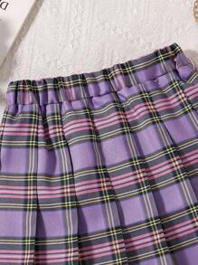Sparklyn Tween Girl Plaid Pleated A-Line Skirt, Versatile Casual American School Style - Purple - View 4