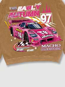 ROMWE MEN Street Life Men's Street Racing Print Distressed Hoodie - Yellow - View 4