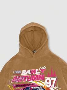 ROMWE MEN Street Life Men's Street Racing Print Distressed Hoodie - Yellow - View 3