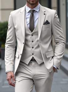 Calvornis Bộ vest nam công sở có ve áo cài khuy đơn và quần âu - trắng - Xem 1