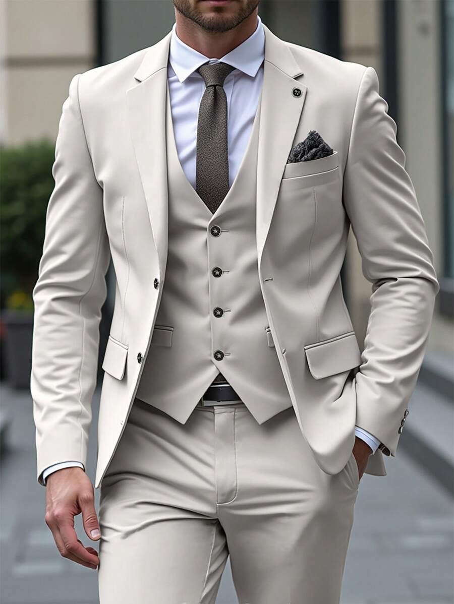 Calvornis Bộ vest nam công sở có ve áo cài khuy đơn và quần âu - trắng - Xem 1