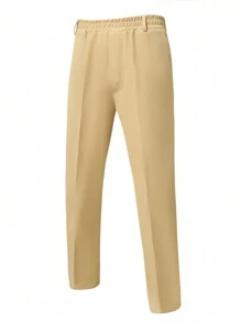 Manfinity RSRT 男士热带植物印花长袖衬衫和西裤休闲两件套，秋季 - 卡其色 - 查看 7