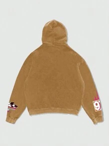 ROMWE MEN Street Life Men's Street Racing Print Distressed Hoodie - Yellow - View 2