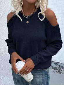 SHEIN LUNE Áo len chui đầu trơn, không tay, kiểu dáng thường ngày, thích hợp cho mùa thu đông. - Màu xanh hải quân - Xem 1