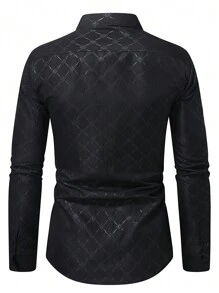 Manfinity Mode 男士黑色纽扣长袖修身商务正装衬衫，长袖男士衬衫，适合秋季 - 黑色 - 查看 2