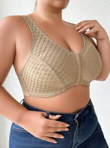 1pc Plus Size Front Snap Closure Comfortable Lingerie/Undergarment - Apricot - View 3