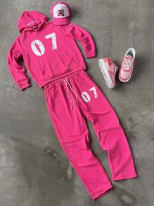 Manfinity EMRG Men's Casual Numeric Print Hoodie And Sweatpants Set