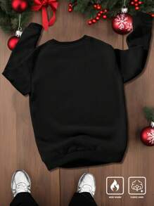 Manfinity Homme Plus Size Men's Casual Christmas Beer Print Sweatshirt Autumn/Winter Christmas Sweatshirt Party Crew Neck Black Graphic Long Sleeve Sweatshirt, For Friends, Husband, Boyfriend Gifts - Black - View 2