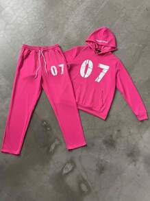 Manfinity EMRG Men's Casual Numeric Print Hoodie And Sweatpants Set