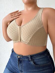 1pc Plus Size Front Snap Closure Comfortable Lingerie/Undergarment - Apricot - View 5