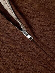 SHEIN LUNE 2pcs/Set Plus Size Solid Color Front Zipper Long Sleeve Cable Knit Sweater And Skirt - Coffee Brown - View 8
