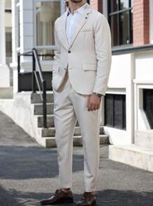 Calvornis Bộ vest nam công sở có ve áo cài khuy đơn và quần âu - trắng - Xem 4