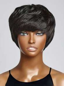 Short Straight Pixie Cut Human Hair Wigs 1B Natural Black Color Real Affordable Hair Replacement Wig Cheap Daily Use Wig For Beginner Friendly Wear To Go - S1 - View 4