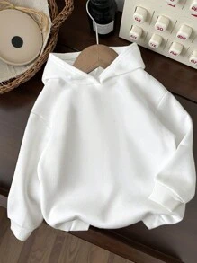 SHEIN Bluza z kapturem dla młodej dziewczyny, nowa bluza z kapturem na jesień/zimę z okrągłym dekoltem, biała, luźny, wygodny, swobodny krój, uroczy cyfrowy nadruk kwiatowy i wzór literniczy, kampus, ulica, odzież sportowa, pasujące stroje rodzinne