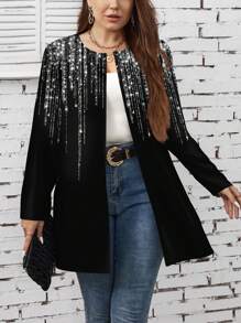 SHEIN LUNE Chaqueta delgada de mujer de talla grande con estampado de líneas brillantes