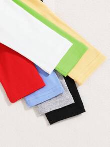 7 sztuk/opakowanie Młodzieżowy Chłopięcy Casual Jednolity Kolor Okrągły Dekolt Długi Rękaw T-shirt, Odpowiedni Na Wszystkie Pory Roku
