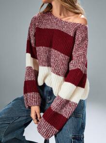 Aveloria GENKIRA Vintage Striped Relaxed Loose Soft Crew Neck Pullover Oversized Sweater Knit Pullover Fall Winter - Multicolor - View 1