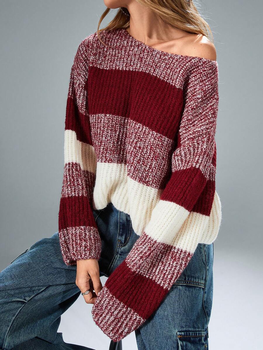 Aveloria GENKIRA Vintage Striped Relaxed Loose Soft Crew Neck Pullover Oversized Sweater Knit Pullover Fall Winter - Multicolor - View 1