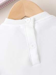 SHEIN Playful Pals 女婴可爱甜美网眼撞色心形装饰连衣裙，适合春秋季节 - 白色 - 查看 6