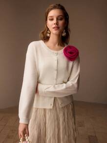 MOTF CONTRAST STEREO FLOWER DROP SHOULDER OVERSIZE CARDIGAN - Apricot - View 9