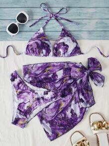 Swim Vcay Marble Print Bikini Summer - Multicolor - View 7