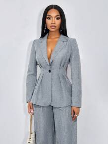 SOLERSUN Women's Fashionable Solid Commuting Buttoned Blazer - Grey - View 7