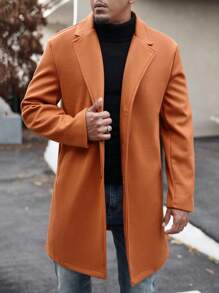 Manfinity Homme Men's Solid Color Lapel Neck Button-Front Long Sleeve Casual Overcoat - Brown - View 4