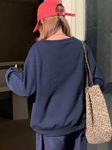 DAZY Women Oversized Off Shoulder Letter Print Sweatshirt