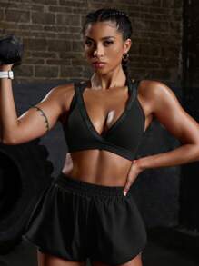 Powerista Women Letter Jacquard Open Back Everyday Fitness Sports Bra