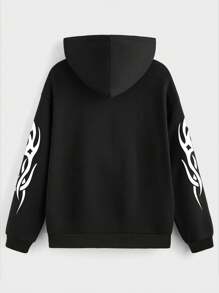 Manfinity Dauomo 男士字母印花简约连帽衫，休闲日常穿着 - 黑色 - 查看 2