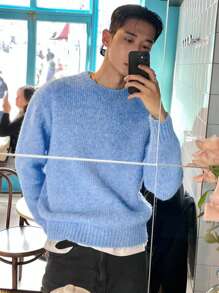 DAZY Men's Simple Casual Solid Color Crew Neck Sweater Fall,Winter