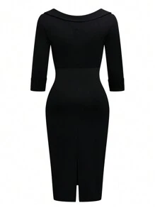 SHEIN Clasi Robe longue vintage élégante noire ajustée pour femmes de grande taille