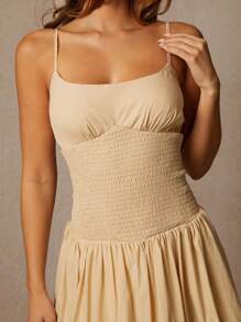 L'Amorae Shirred Detail Balloon Hem Mini Cami Dress - Red - View 2