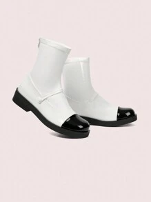 CUCCOO DOLLMOD Women's Fashionable Round Toe Thick Bottom Zipper Back Casual Ankle Boots For Christmas And New Year Holiday Vibe Fall And Winter - White - View 6