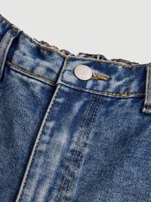 SHEIN Teen Girl Washed Ripped Casual High Waist Elastic Waistband Baggy Jeans