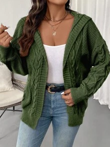 Vionelle Cardigan oversize con cappuccio, tinta unita, manica lunga a goccia, vestibilità morbida e casual, adatto per autunno/inverno - Verde - Visualizzare 4
