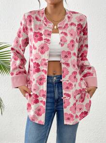 SHEIN Clasi 1pc Women Floral Print Long Sleeve Front Button Down Shirt With Pockets, Random Prints - Multicolor - View 5