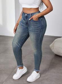 SHEIN Essnce 大码简约时尚休闲日常牛仔裤