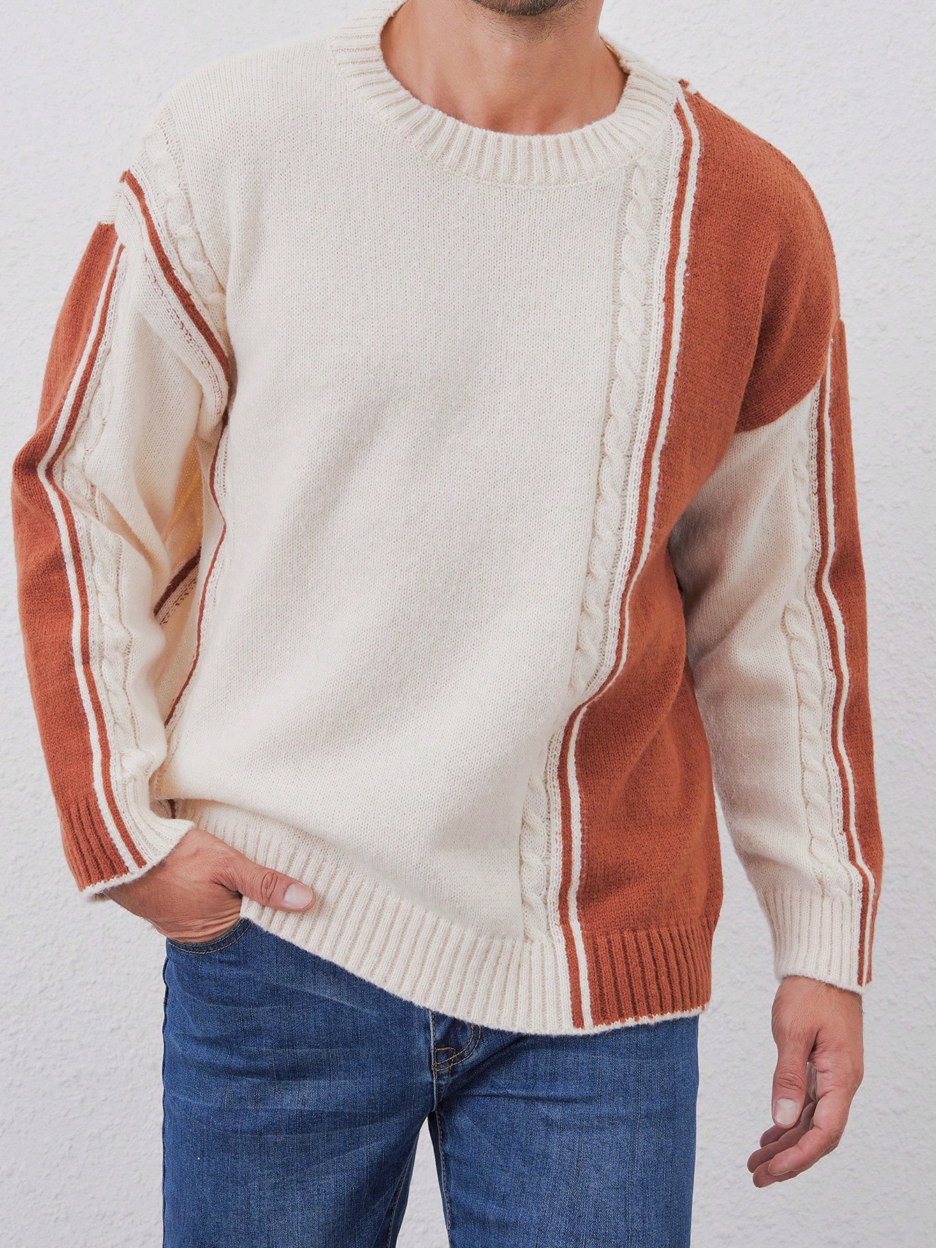 Contrast Color Casual Crew Neck Knit Pullover Sweater Top, Autumn/Winter