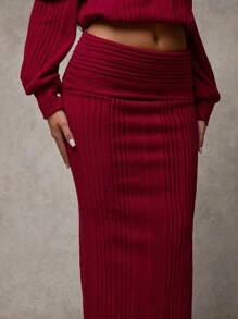 SHEIN BAE 1 pieza Falda larga y elegante de ajuste slim con pliegues en la cintura, de color liso para mujer