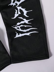 2pcs Tween Boys Graphic Hooded Sweatshirt And Sweatpants Set - Black - View 3