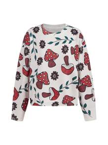 Brittany Frost Designs Artist Casual Kawaii Cute Mushroom Pattern Pullover Sweater, For Holiday, Vacation, Festival, Ibiza Fits - Orange - View 1