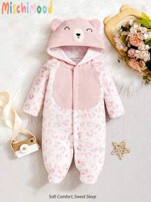SHEIN Bộ đồ liền thân bằng vải lông cừu hình bông tuyết cho trẻ sơ sinh, bộ đồ liền thân dày ấm áp cho bé trai bé gái vào mùa đông, dành cho Giáng sinh - Nhiều màu - Xem 1