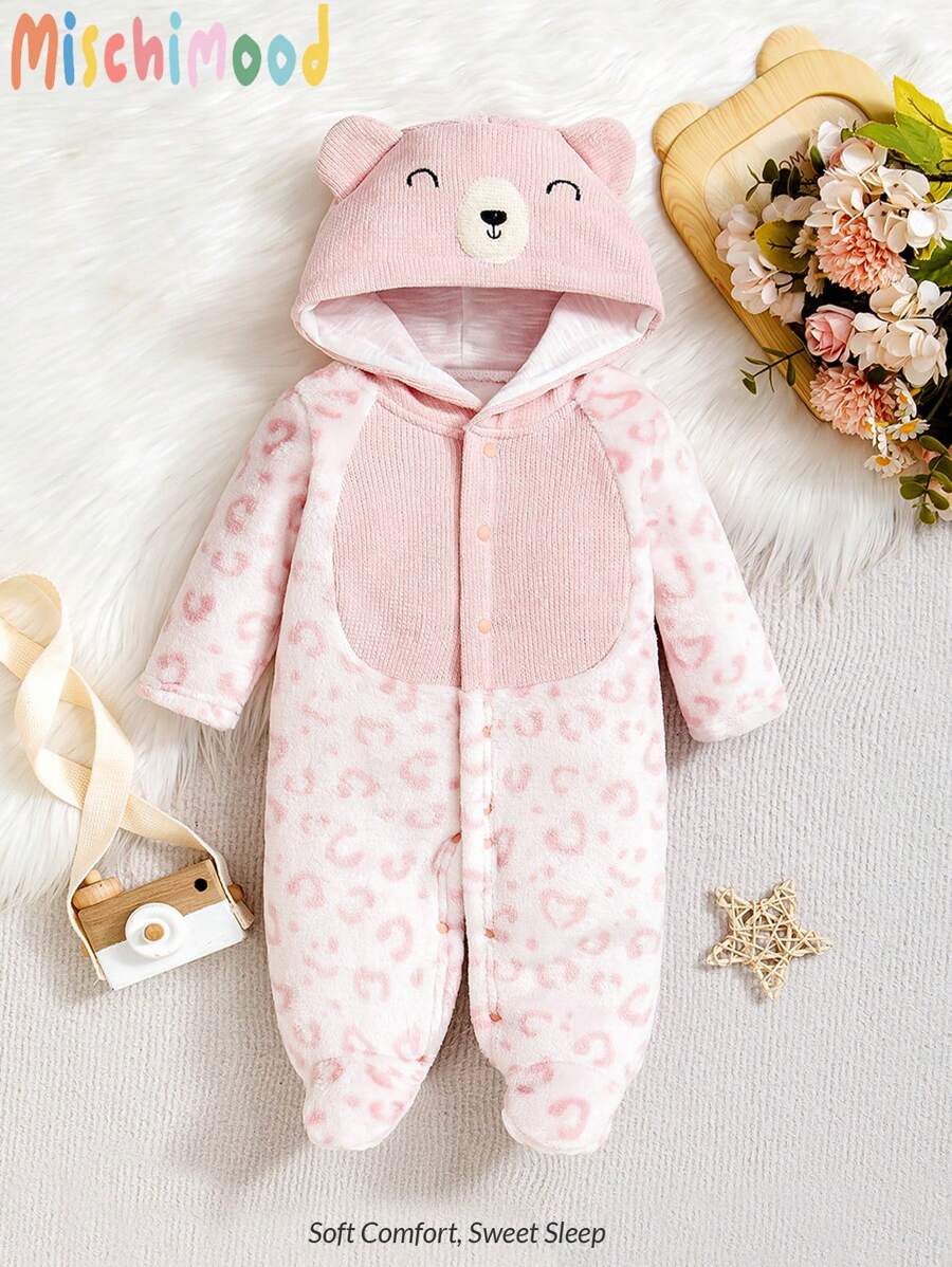 SHEIN Bộ đồ liền thân bằng vải lông cừu hình bông tuyết cho trẻ sơ sinh, bộ đồ liền thân dày ấm áp cho bé trai bé gái vào mùa đông, dành cho Giáng sinh - Nhiều màu - Xem 1